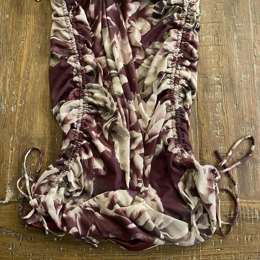 MIA JOY Bodycon Dress Womens M Stretchy Blooming Floral Drawstring Sides NWT - Picture 11 of 14